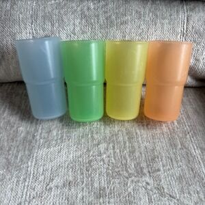 Tupperware 12oz Plastic Tumblers Set of 4 Stackable Cups Multi Color